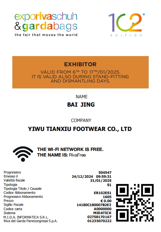 TIANXIU Footwear to Participate in the Exporivaschuh & Gardabags in Italy